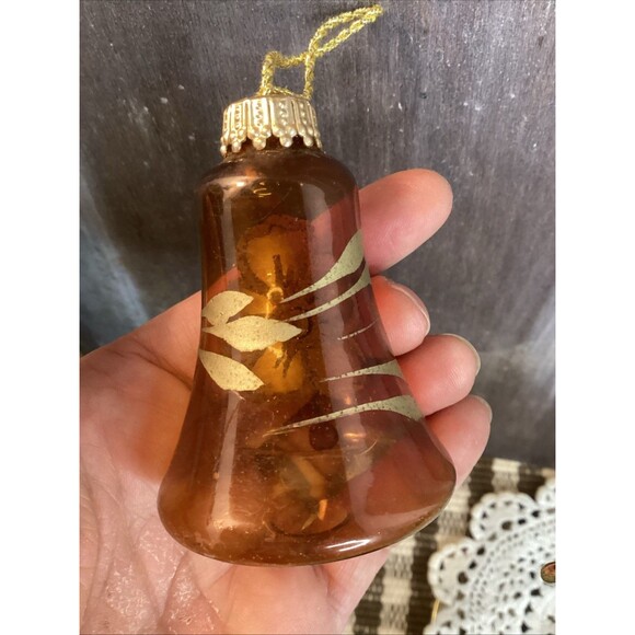 Vintage Blown Glass Bell Christmas Ornaments West Germany Brown & Gold Glitter - Picture 13 of 16